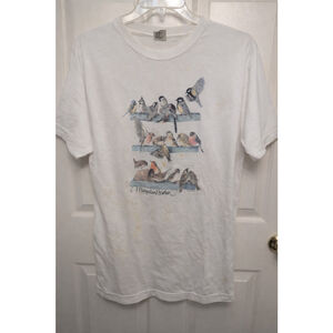 Vintage Bird Graphic T-Shirt XL White Nature Birds Wildlife Tee Cottagecore Boho